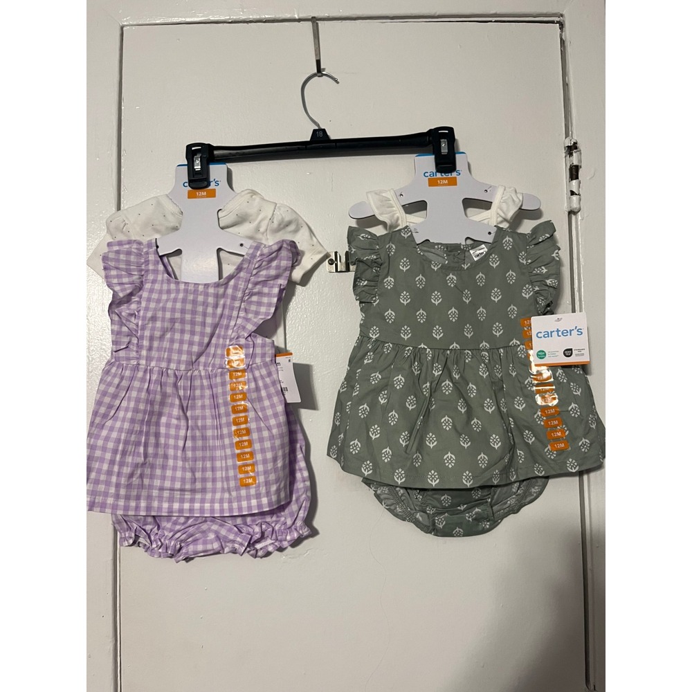 Carters‎ Baby Girl 12M 6pc Outfit Bundle Gingham Purple Sage Green Floral New